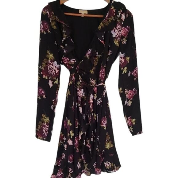 Takara Wrap Dress Spring Floral Ruffled V Neck Size Small - Picture 2 of 7